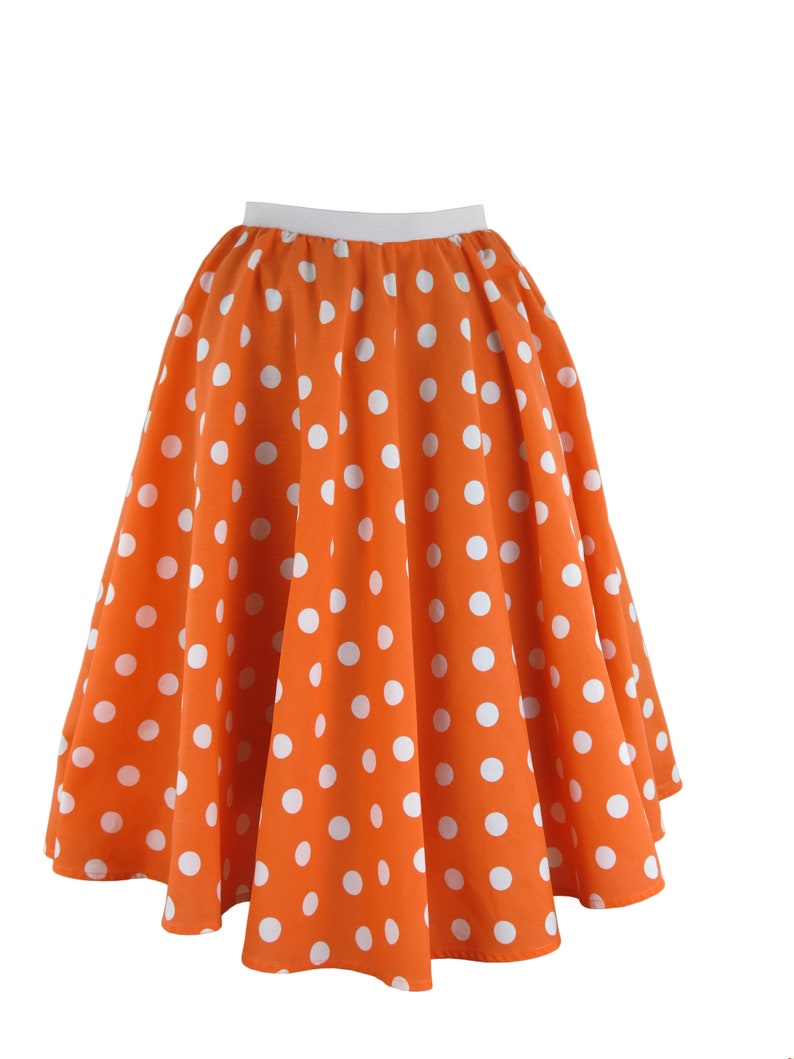 Ladies Polka Dot Rock and Roll Skirt and Scarf 50's Fancy Dress Costume With Optional Net Underskirt Orange and White