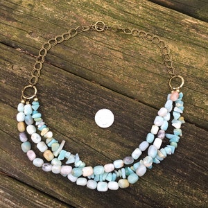 Amazonite statement necklace, amazonite crystal necklace, 3 string amazonite necklace, reiki healing, valentines gift, birthday gift, blue image 7