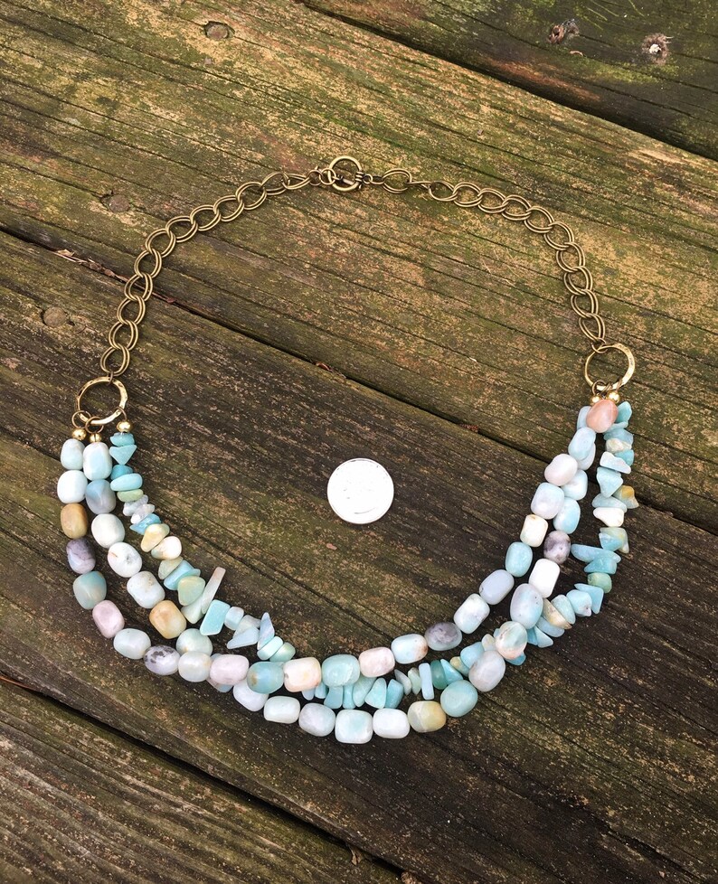 Amazonite statement necklace, amazonite crystal necklace, 3 string amazonite necklace, reiki healing, valentines gift, birthday gift, blue image 7