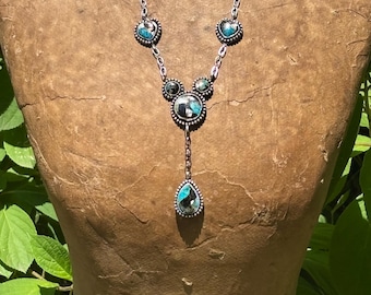 White Buffalo and Kingman Turquoise Mickey Mouse Lariat Necklace