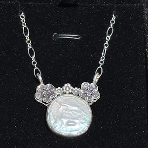 Coin Pearl and Flower Minnie Mouse handmade sterling silver necklace image 6