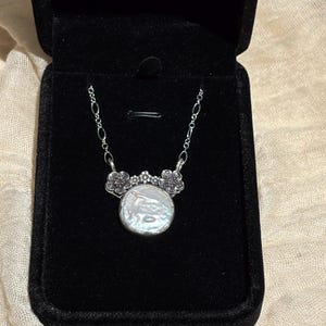 Coin Pearl and Flower Minnie Mouse handmade sterling silver necklace image 7