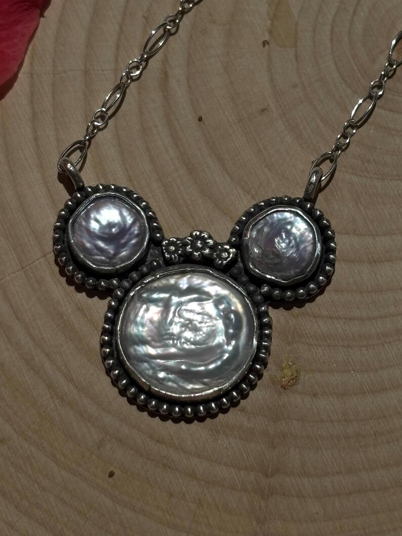 Coin Pearl Minnie Mouse handmade sterling silver necklace bild 2