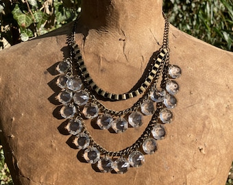 Vintage chandelier crystal necklace, antique chandelier crystal necklace, chandelier crystal necklace, chandelier crystal bib necklace