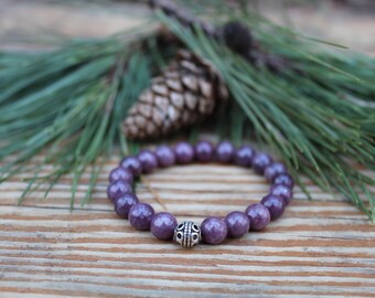 Lepidolite bracelet, lepidolite crystal 8mm bead bracelet, lepidolite gemstone stretchy bracelet, reiki healing, pink purple bracelet