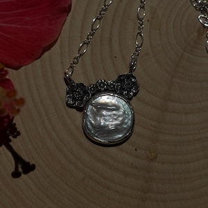 Coin Pearl and Flower Minnie Mouse handmade sterling silver necklace image 10
