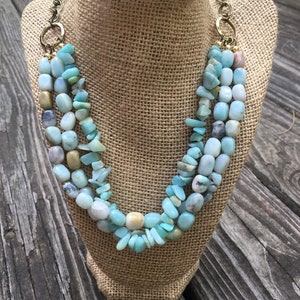 Amazonite statement necklace, amazonite crystal necklace, 3 string amazonite necklace, reiki healing, valentines gift, birthday gift, blue image 1