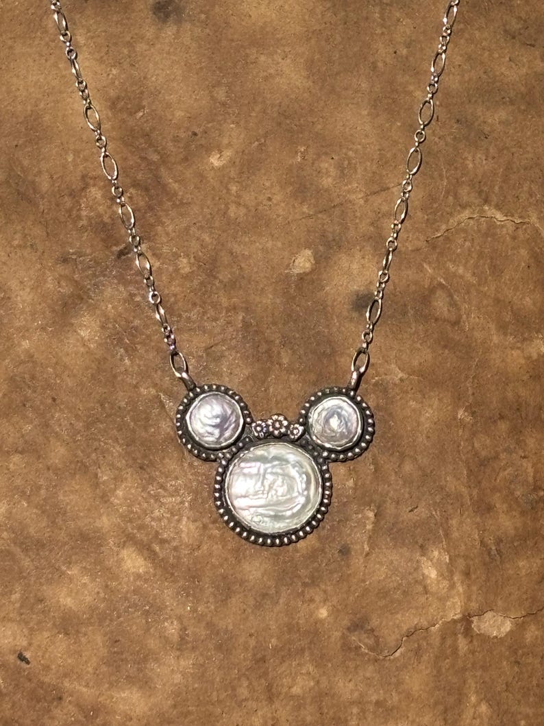 Coin Pearl Minnie Mouse handmade sterling silver necklace bild 6