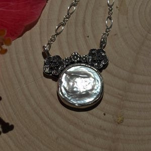 Coin Pearl and Flower Minnie Mouse handmade sterling silver necklace image 8