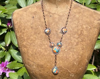 Copper Spiny Oyster Turquoise Mickey Mouse Lariat Necklace
