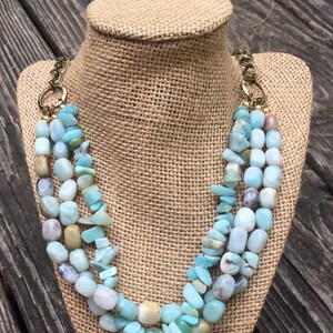 Amazonite statement necklace, amazonite crystal necklace, 3 string amazonite necklace, reiki healing, valentines gift, birthday gift, blue image 4