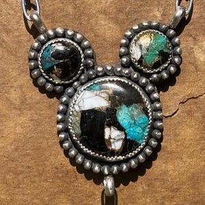 White Buffalo and Kingman Turquoise Mickey Mouse Lariat Necklace image 4