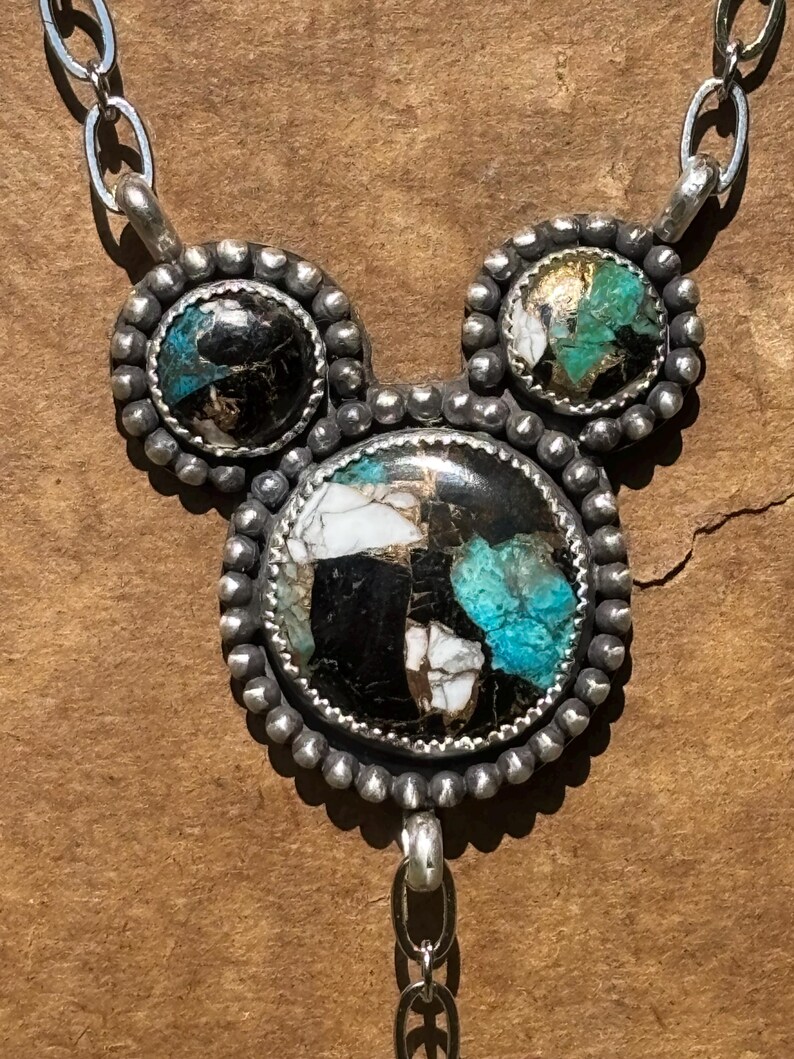White Buffalo and Kingman Turquoise Mickey Mouse Lariat Necklace image 4