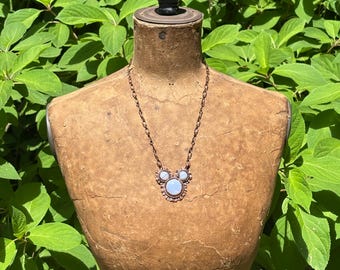 Blue Lace Agate Mickey Mouse handmade copper necklace