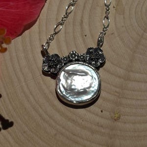 Coin Pearl and Flower Minnie Mouse handmade sterling silver necklace image 3