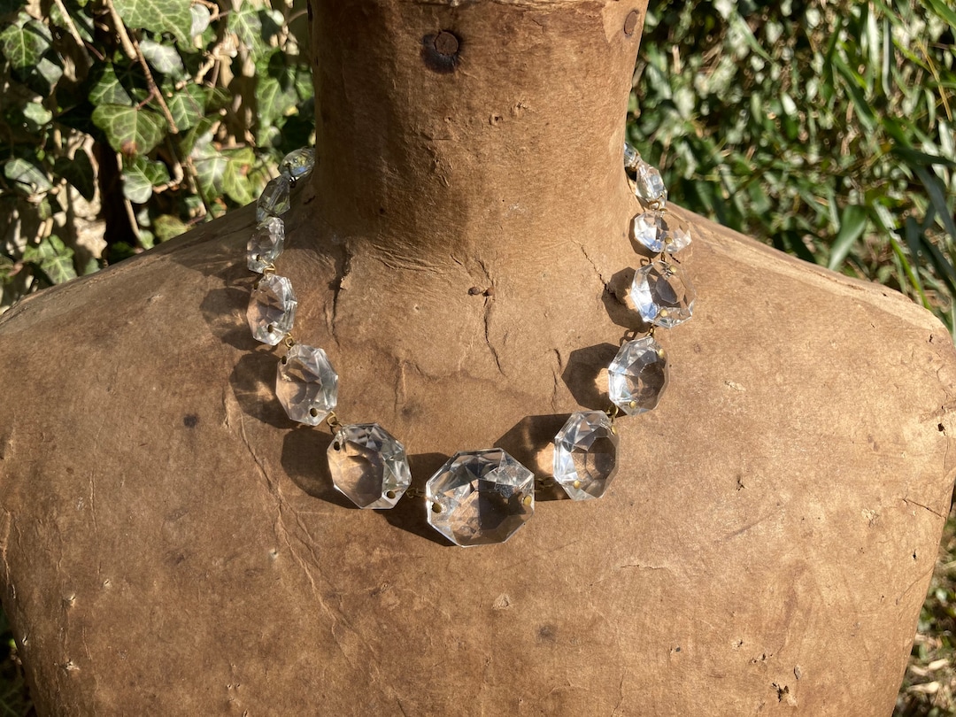 Vintage Chandelier Crystal Necklace, Antique Chandelier Crystal