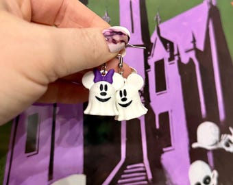 Halloween Mouse Ghost Earrings,  Boo Dangle Earrings