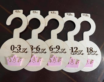 Princess Crown Baby Closet Dividers: Handmade Wood Nursery Organizer