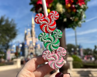 BLING Mouse Peppermint Swirl Straw Topper | Straw Buddy | Straw Charm | Straw Decoration