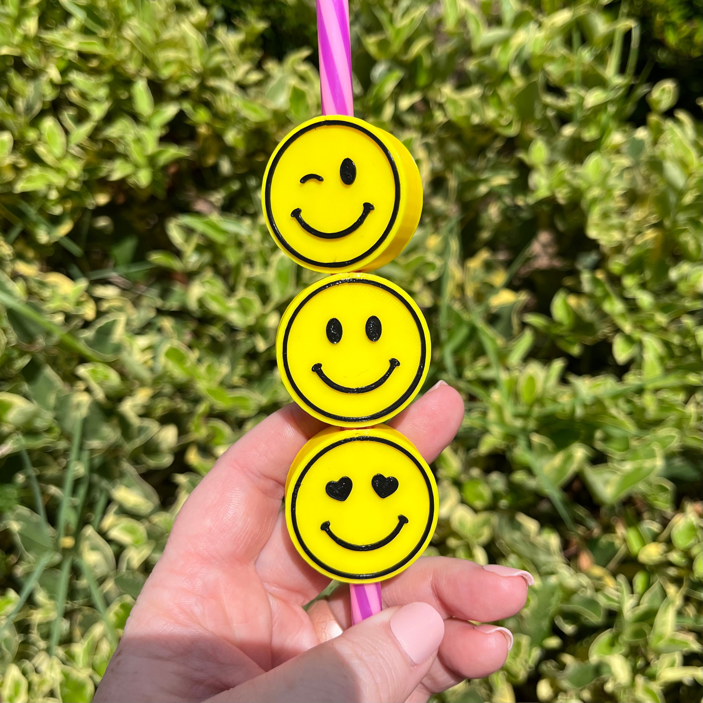 Smiley face straw topper happy face with glasses