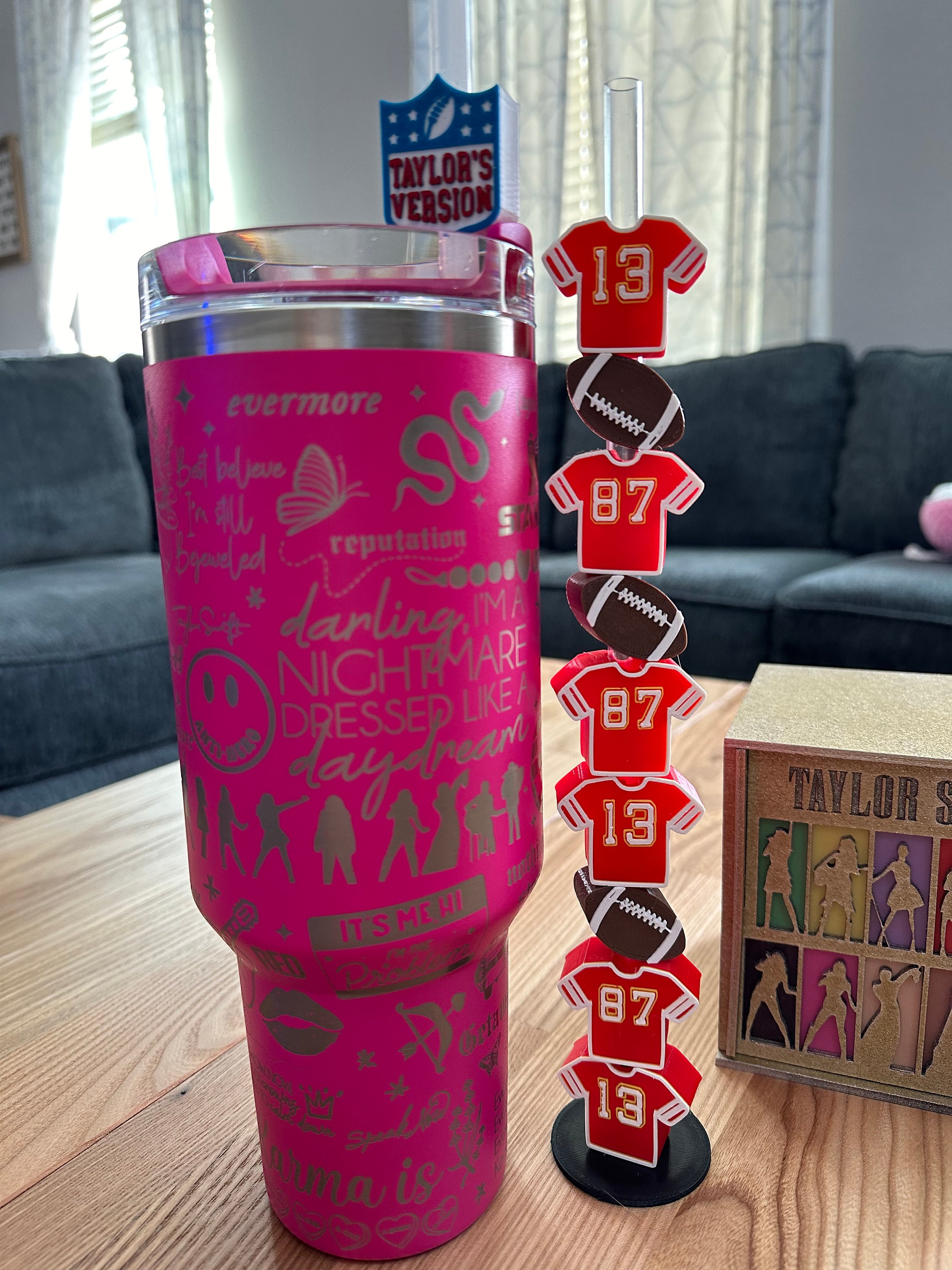 💖Buy 2 Free Shipping💖Custom Number 2Pcs Football + Jersey Straw Toppers, 3D Printed Name Straw Toppers, Colorful and Tumbler Cup Accessories, Gifts for Football Player Friends