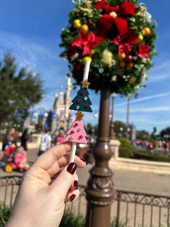 Christmas Tree Straw Topper- Pink