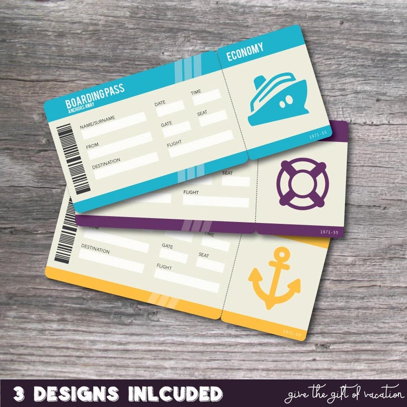 Printable Set of PDF Surprise Ticket for a Cruise Vacation