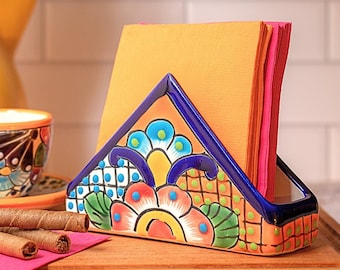 Talavera Pottery Napkin Holder - Authentic Hand Painted Mexican Pottery - Servilletero Mexicano Multicolor