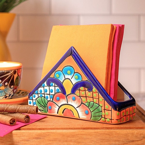 Talavera Pottery Napkin Holder - Authentic Hand Painted Mexican Pottery - Servilletero Mexicano Multicolor