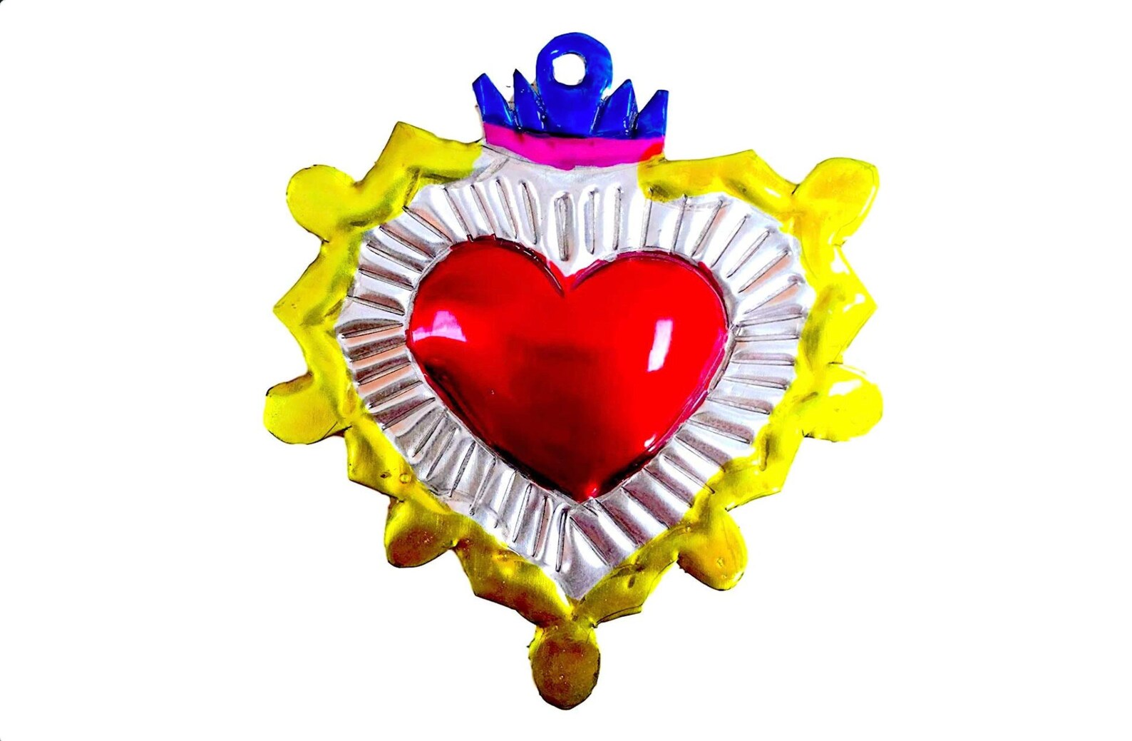 Milagros Charms Tin Painted Sacred Heart Ornaments Mexican Etsy