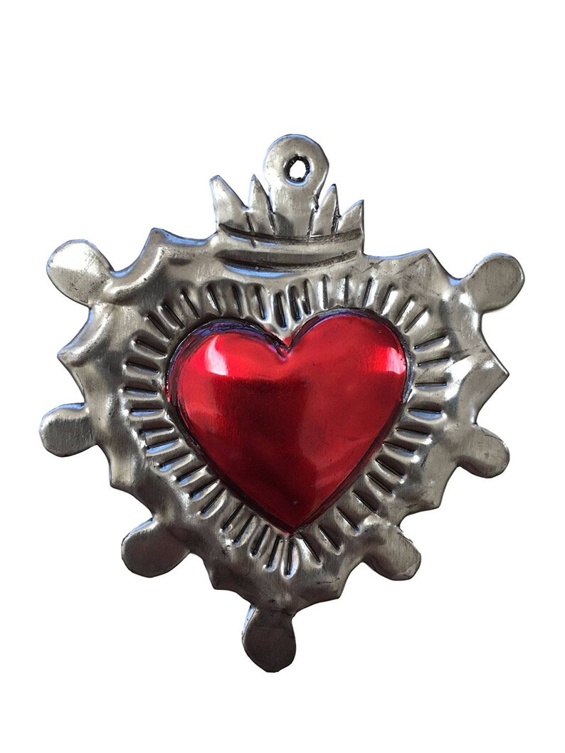 Milagros Charms Tin Painted Sacred Heart Ornaments Mexican Etsy