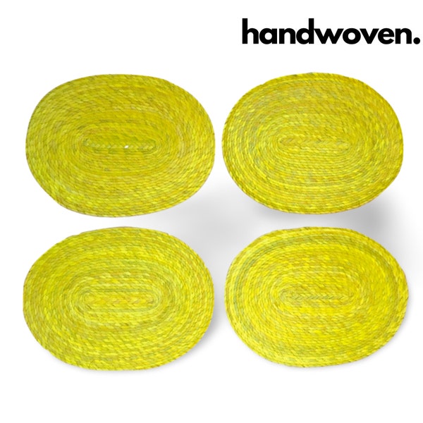 Yellow Placemats - Set of 4 - Mexican Style - Eco-Friendly, Handmade, Woven, Braided and Reversible - Easy to Clean