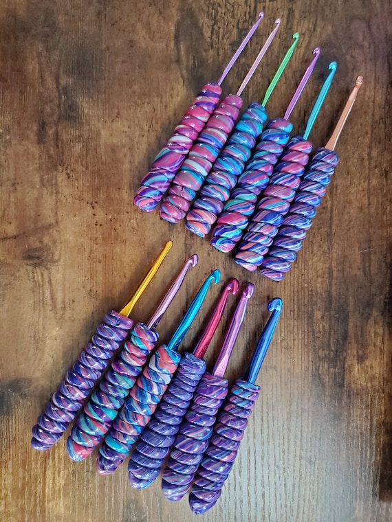 Made to Order: FULL SET of Polymer Clay Crochet Hooks, 12 Crochet Hooks,  Polymer Clay Hooks, Ergonomic Crochet Hook Set, Handmade Handles 