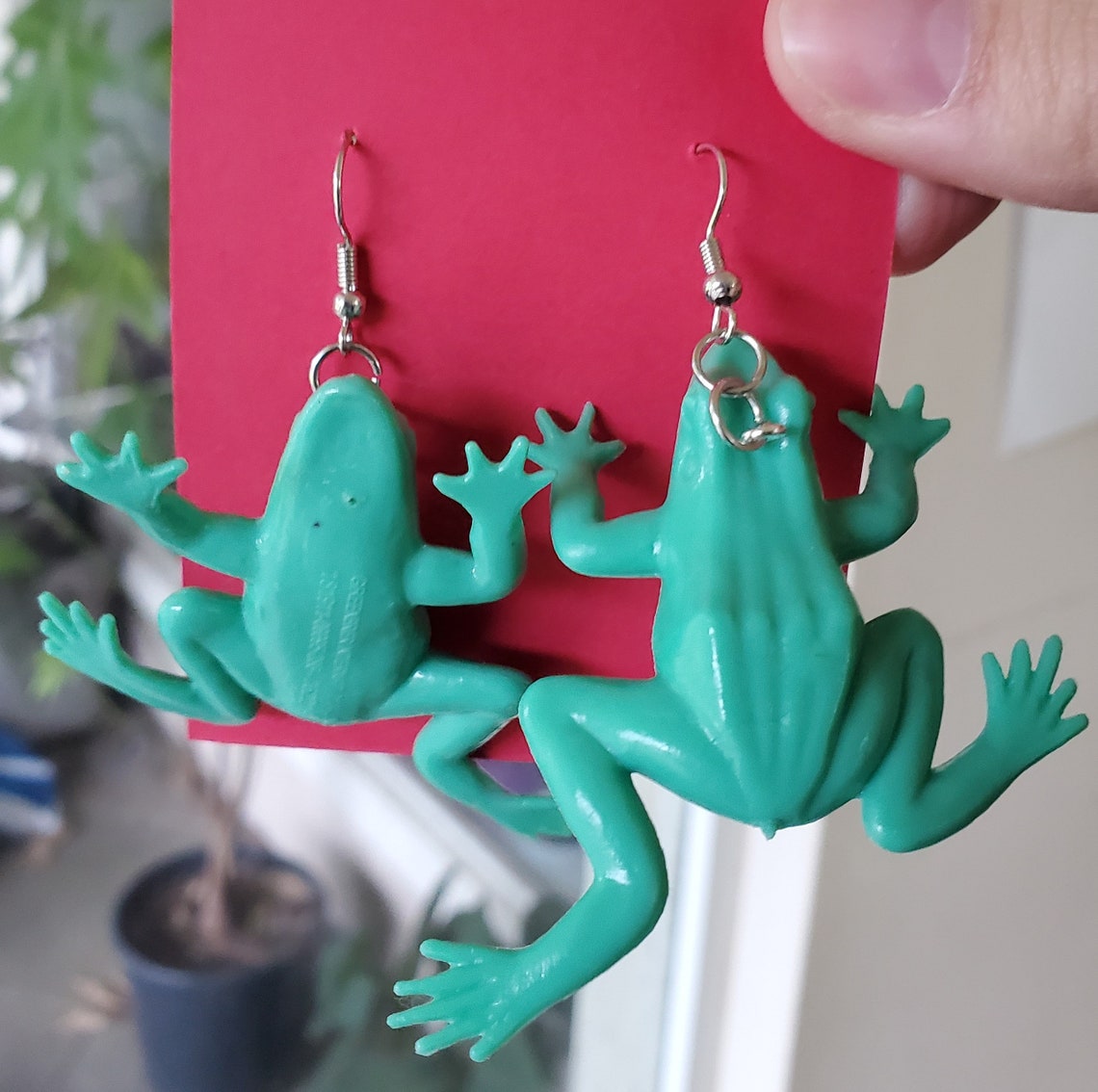 Green Frog Earrings Novelty Earrings Plastic Frog Jewelry Etsy