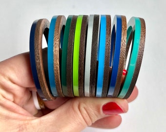 Mid-Century Modern Blue/Green Napkin Ring Set x8