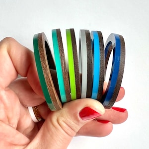 Mid-Century Modern Blue/Green Napkin Ring Set x6
