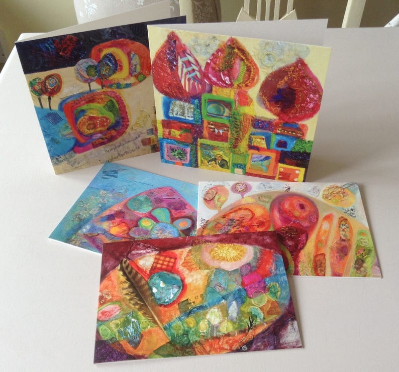 Set of 4 Fine Art greeting cards from choice of 12 colourful Etsy