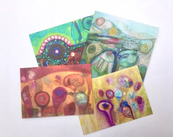 Fine Art greeting cards, choose any 4, colourful, any occasion, blank inside