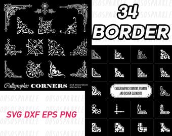 calligraphic border frame clipart, border svg, eps ,png, dxf,ornate, wedding, decor corner, flourish frame, damask, silhouette, calligraphy