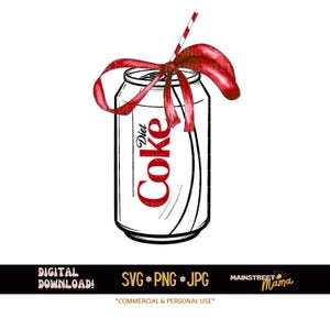Diet Cola Dose mit Schleife SVG PNG JPG: Coquette Soda Design (Digitaler Download)