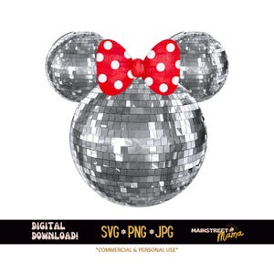 Coquette Polka Dot Bow Mouse Disco Ball SVG | Magic Mouse SVG PNG | Minnie Bow Svg | Bow Png | Trendy | Mouse Clipart | Sublimation | Dtf