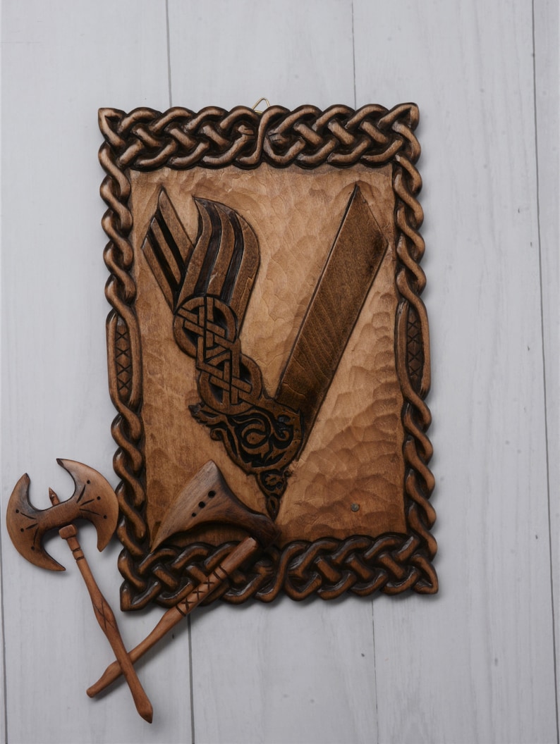 Vikings LOGO Wood Carved Panel Viking Wall Art Decoration Etsy
