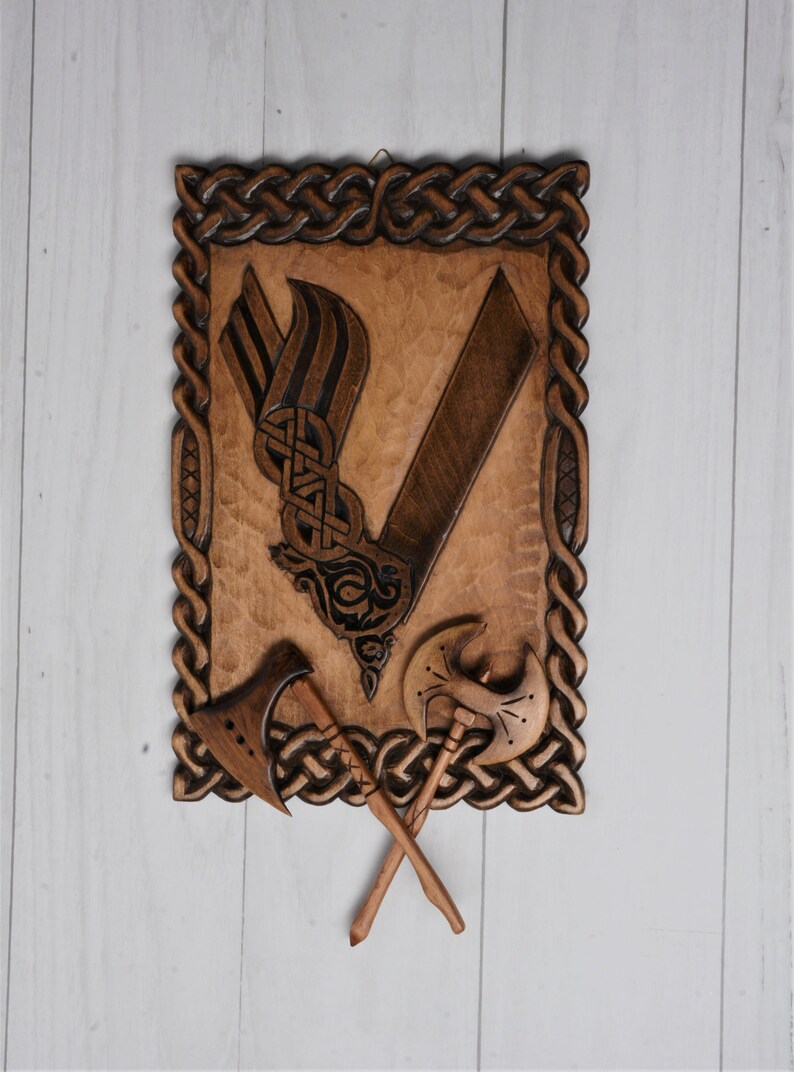 Vikings LOGO Wood Carved Panel Viking Wall Art Decoration Etsy