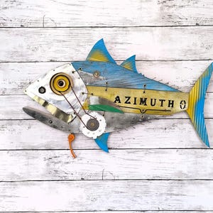 Recycled Wood Tuna Fish Sculpture: Coastal Wall Art (20.5&quot;W x 12.2&quot;H)