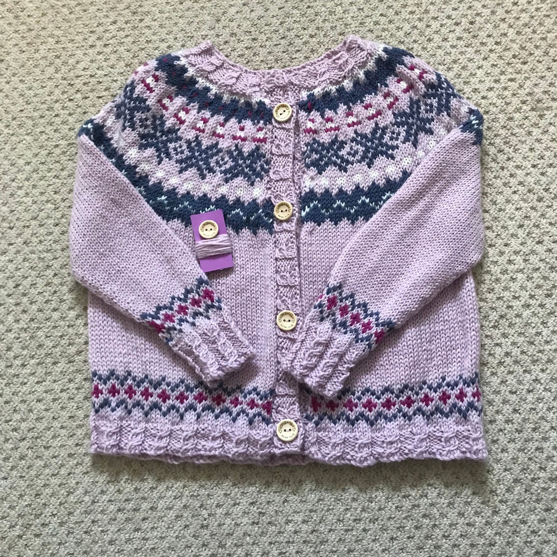 Handknitted wool fair isle Jacket in lilac / pink Size Age 3 | Etsy