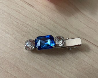Sapphire Color Jeweled Hair clip, Rhinestone Hairpin, Faux Gemstone Bobby Pin, Embellished Hairpin