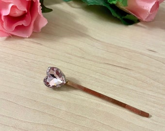 Pink Heart shaped Rhinestone Hairpin, Embellished Hairpin
