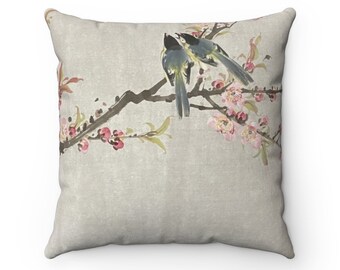 Birds and Plum Blossoms Throw Pillow: Chinese Art Decorative Pillow