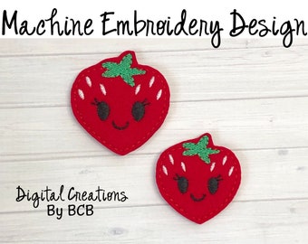Diseño de bordado de fresa en fieltro: Archivo de bordado a máquina (Descarga digital)