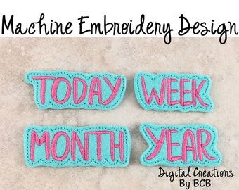 Planner dates feltie embroidery design, digital machine embroidery file, in the hoop embroidery